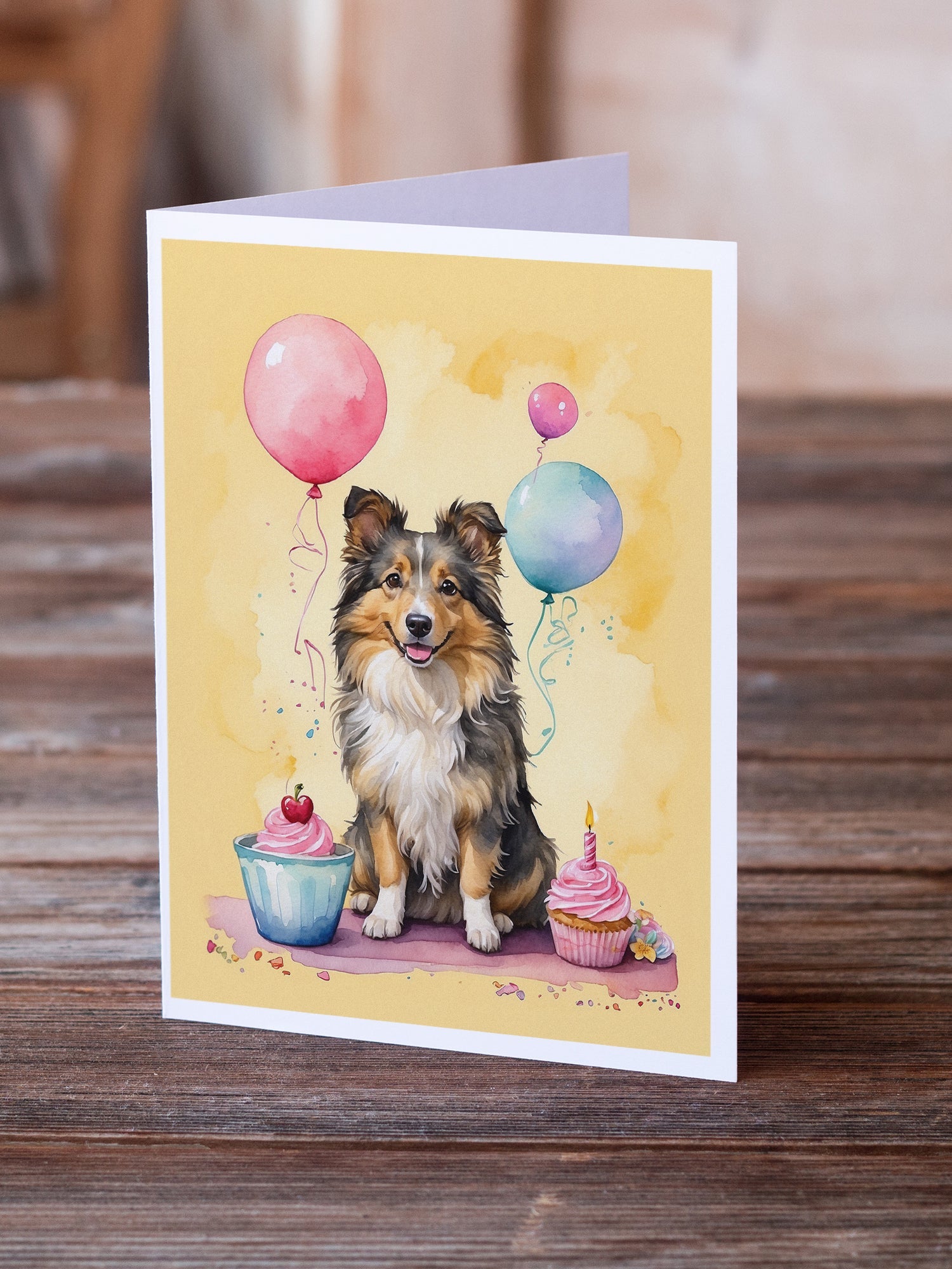 Sheltie Happy Birthday Greeting Cards Pack of 8 Blank Cards with Envelopes Whimsical A7 Size 5x7