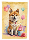 Shiba Inu Happy Birthday House Flag 28x40 Porch Sleeve Pole Decorative Outside Yard Banner Artwork Wall Hanging, Polyester