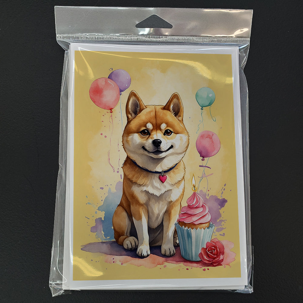 Shiba Inu Happy Birthday Greeting Cards Pack of 8 Blank Cards with Envelopes Whimsical A7 Size 5x7