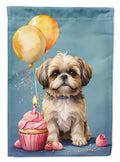 Shih Tzu Happy Birthday House Flag 28x40 Porch Sleeve Pole Decorative Outside Yard Banner Artwork Wall Hanging, Polyester