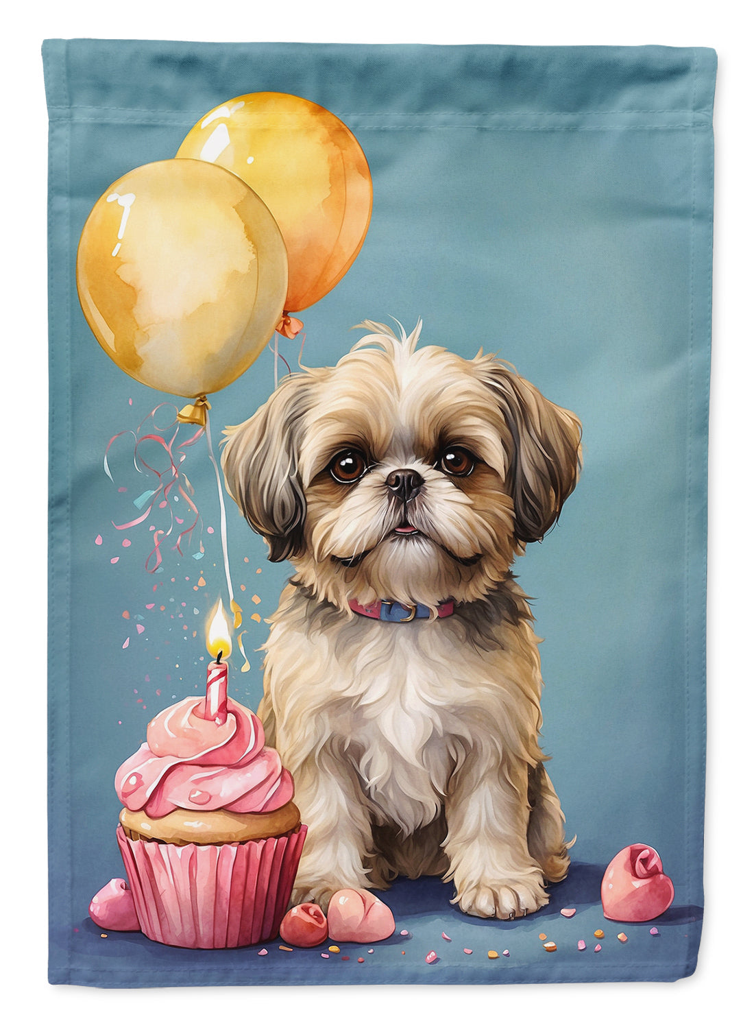 Shih Tzu Happy Birthday House Flag 28x40 Porch Sleeve Pole Decorative Outside Yard Banner Artwork Wall Hanging, Polyester