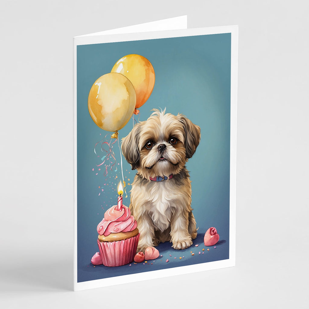 Shih Tzu Happy Birthday Greeting Cards Pack of 8 Blank Cards with Envelopes Whimsical A7 Size 5x7