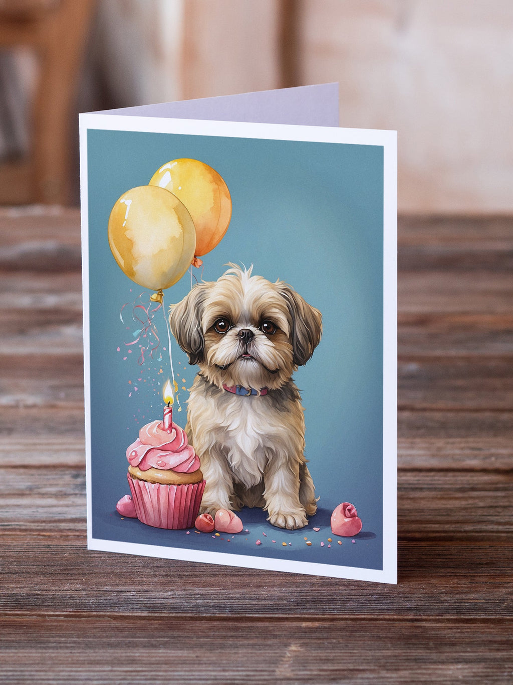 Shih Tzu Happy Birthday Greeting Cards Pack of 8 Blank Cards with Envelopes Whimsical A7 Size 5x7