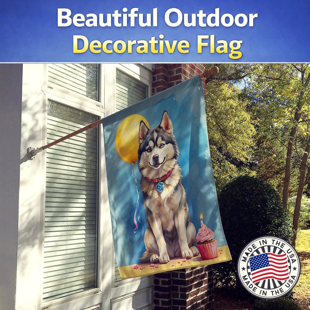 Siberian Husky Happy Birthday House Flag 28x40 Porch Sleeve Pole Decorative Outside Yard Banner Artwork Wall Hanging, Polyester