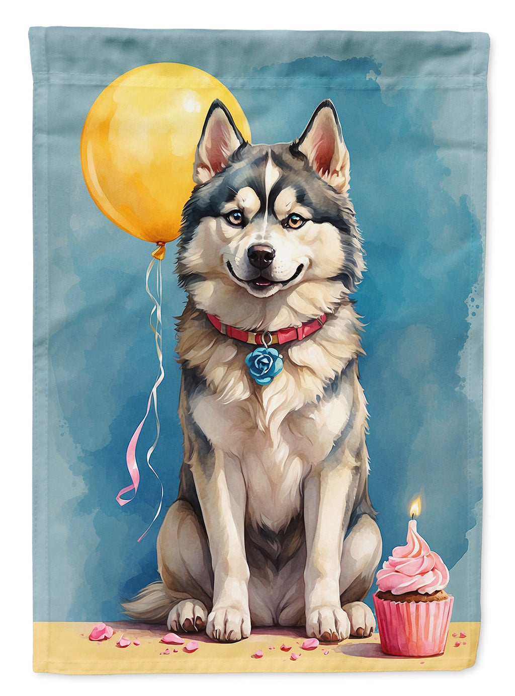 Siberian Husky Happy Birthday House Flag 28x40 Porch Sleeve Pole Decorative Outside Yard Banner Artwork Wall Hanging, Polyester