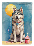 Siberian Husky Happy Birthday House Flag 28x40 Porch Sleeve Pole Decorative Outside Yard Banner Artwork Wall Hanging, Polyester