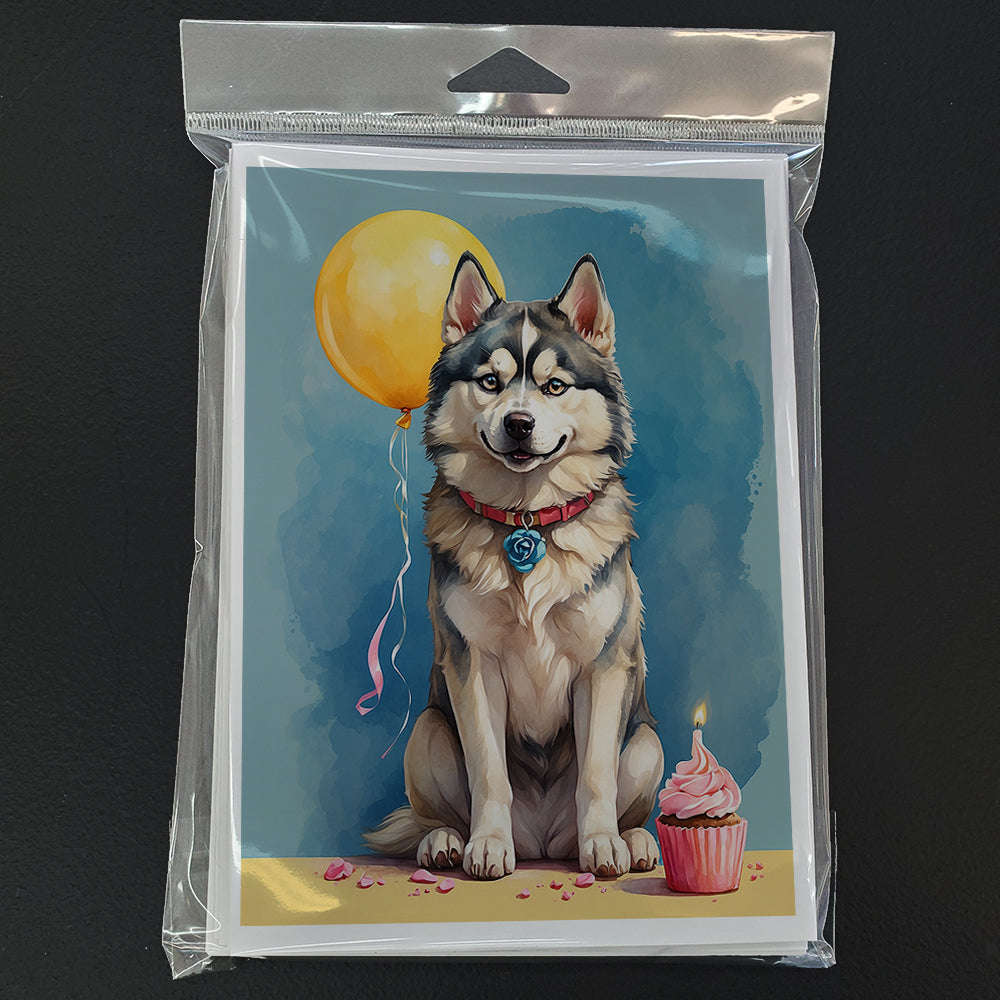 Siberian Husky Happy Birthday Greeting Cards Pack of 8 Blank Cards with Envelopes Whimsical A7 Size 5x7