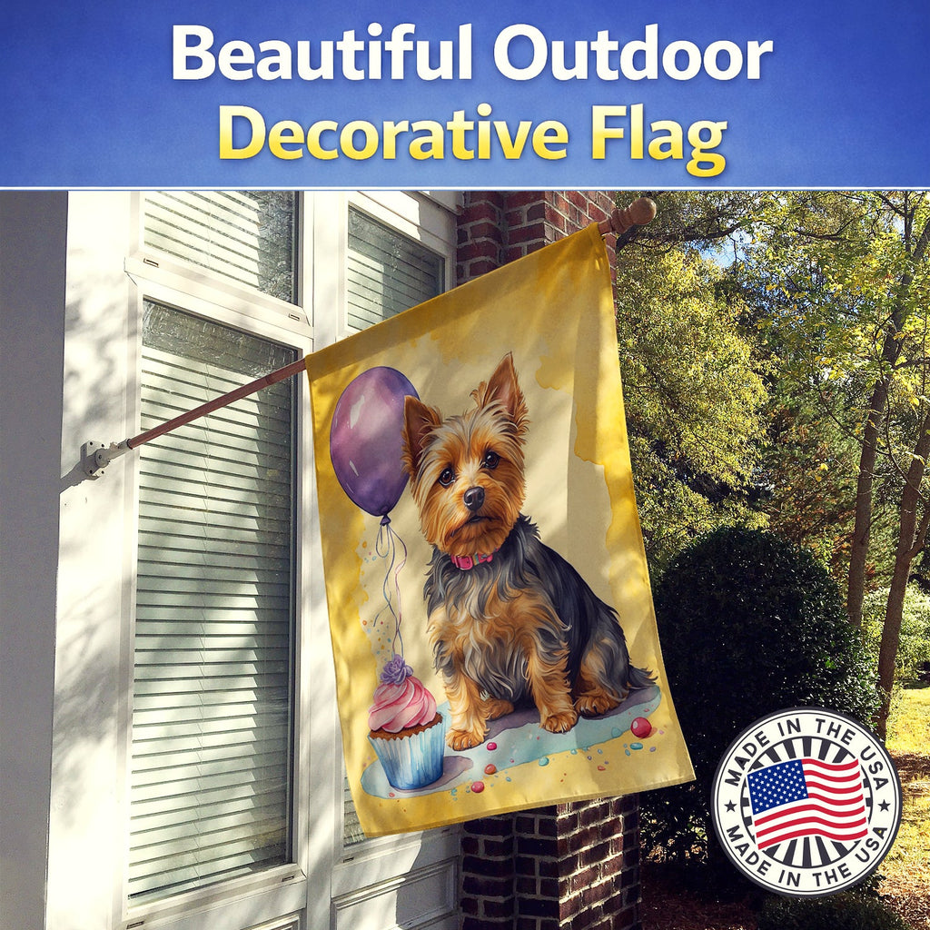 Silky Terrier Happy Birthday House Flag 28x40 Porch Sleeve Pole Decorative Outside Yard Banner Artwork Wall Hanging, Polyester