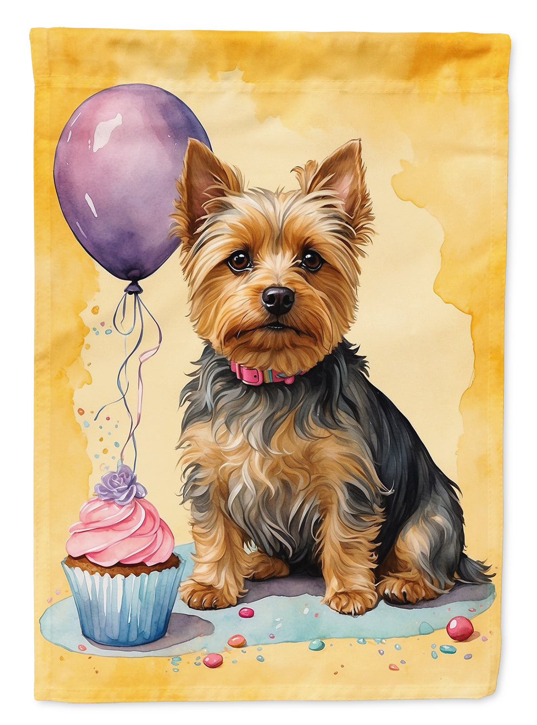 Silky Terrier Happy Birthday House Flag 28x40 Porch Sleeve Pole Decorative Outside Yard Banner Artwork Wall Hanging, Polyester