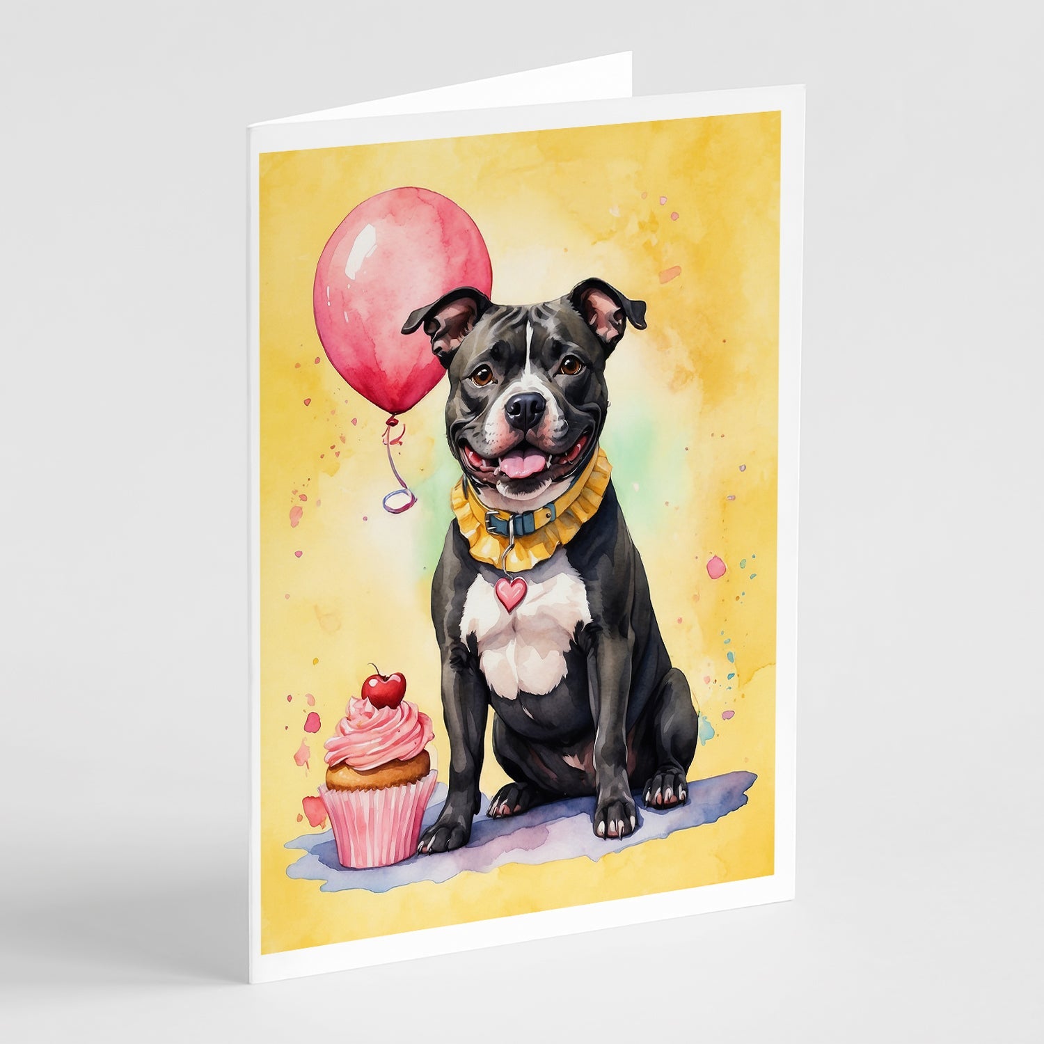 Staffordshire Bull Terrier Happy Birthday Greeting Cards Pack of 8 Blank Cards with Envelopes Whimsical A7 Size 5x7