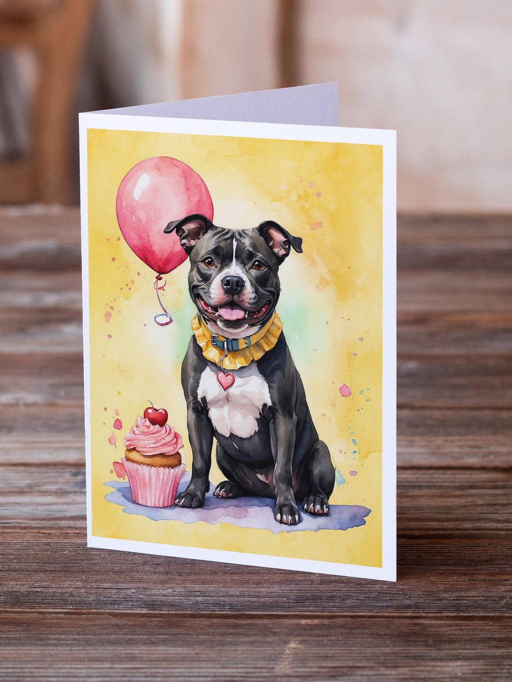 Staffordshire Bull Terrier Happy Birthday Greeting Cards Pack of 8 Blank Cards with Envelopes Whimsical A7 Size 5x7