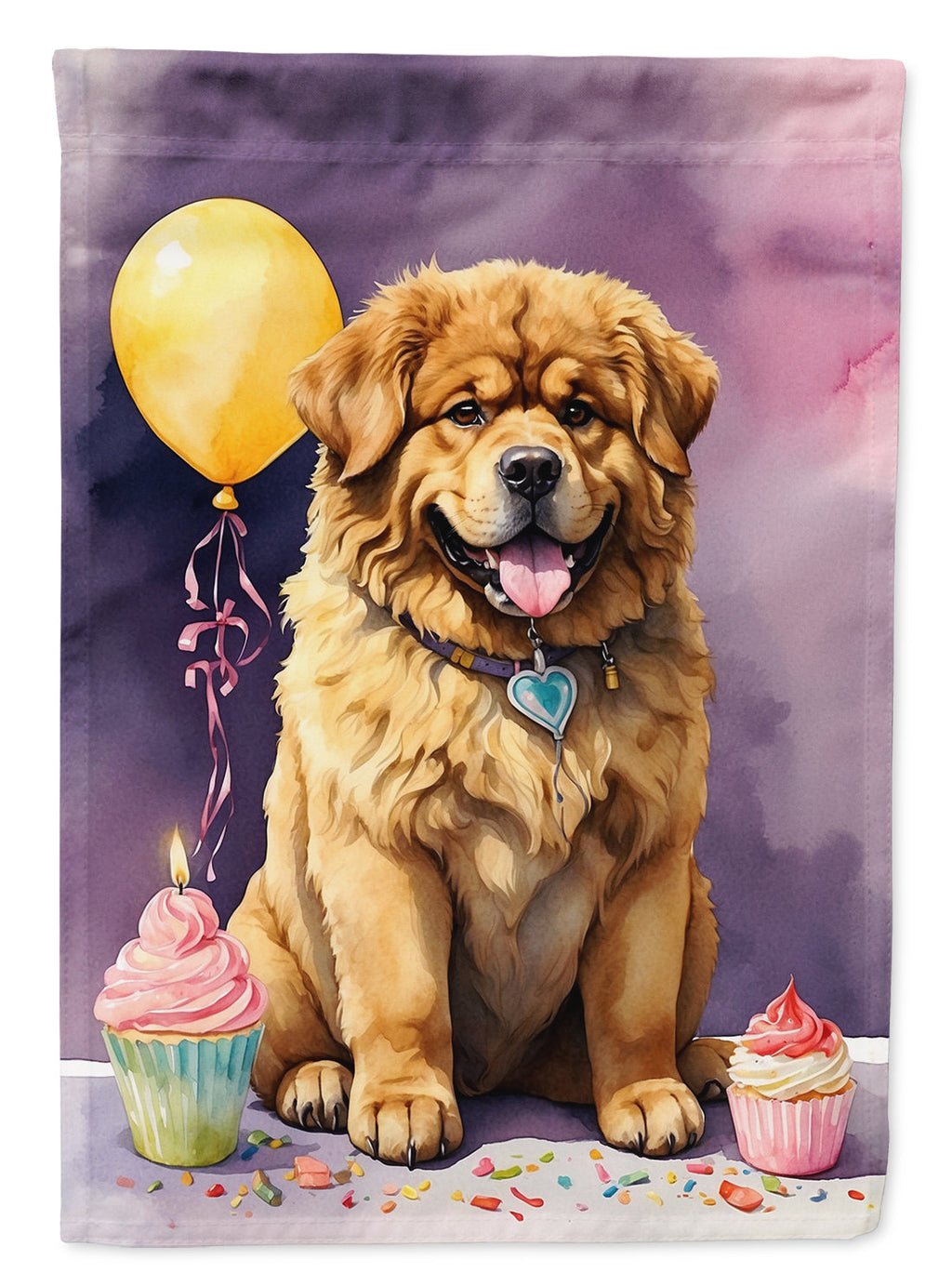Tibetan Mastiff Happy Birthday House Flag 28x40 Porch Sleeve Pole Decorative Outside Yard Banner Artwork Wall Hanging, Polyester