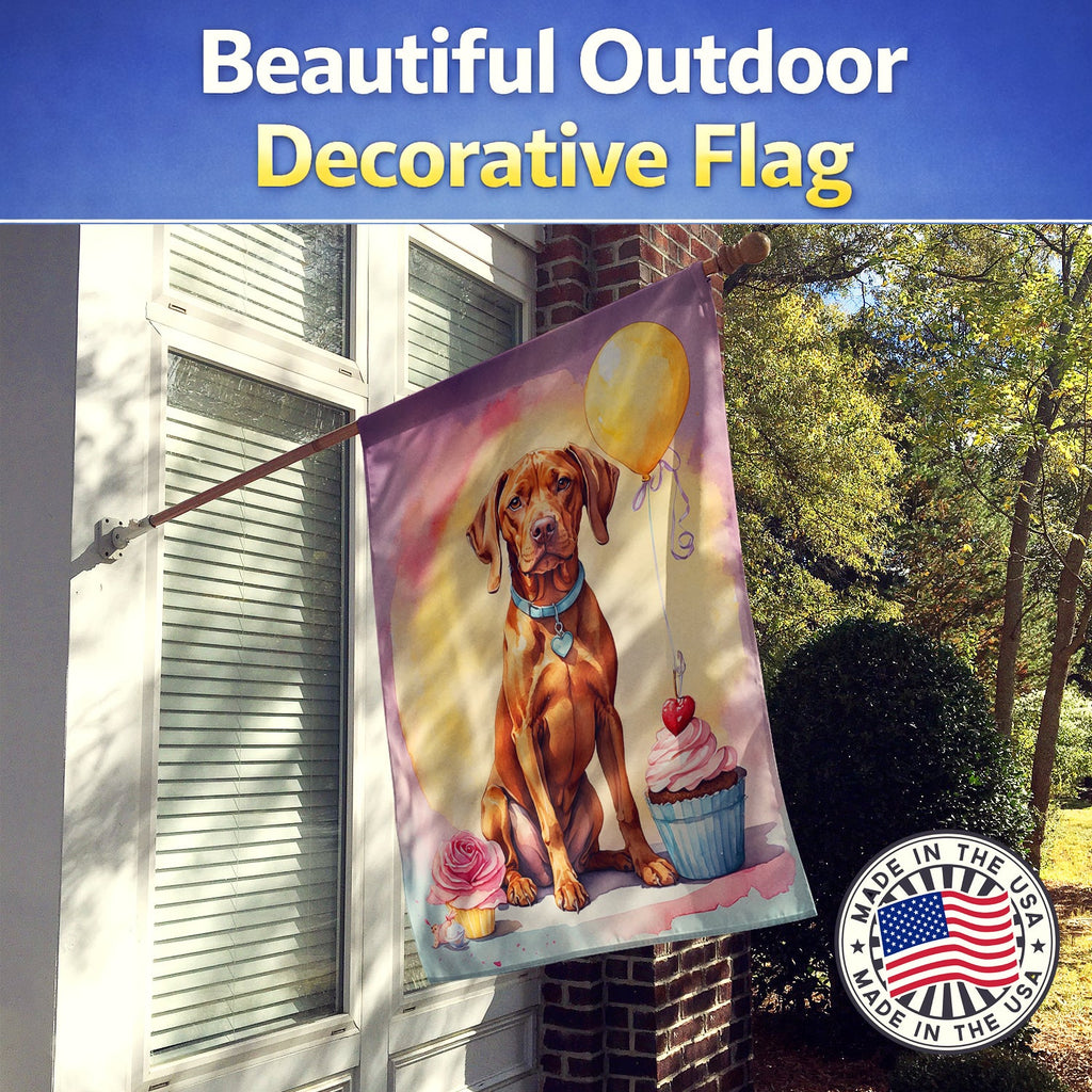 Vizsla Happy Birthday House Flag 28x40 Porch Sleeve Pole Decorative Outside Yard Banner Artwork Wall Hanging, Polyester