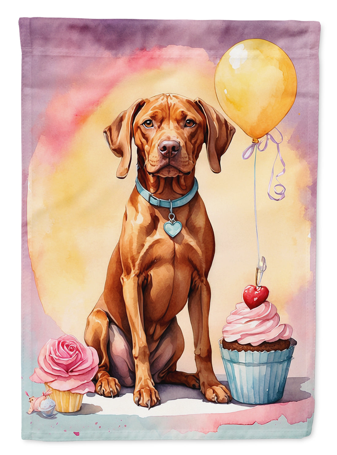 Vizsla Happy Birthday House Flag 28x40 Porch Sleeve Pole Decorative Outside Yard Banner Artwork Wall Hanging, Polyester