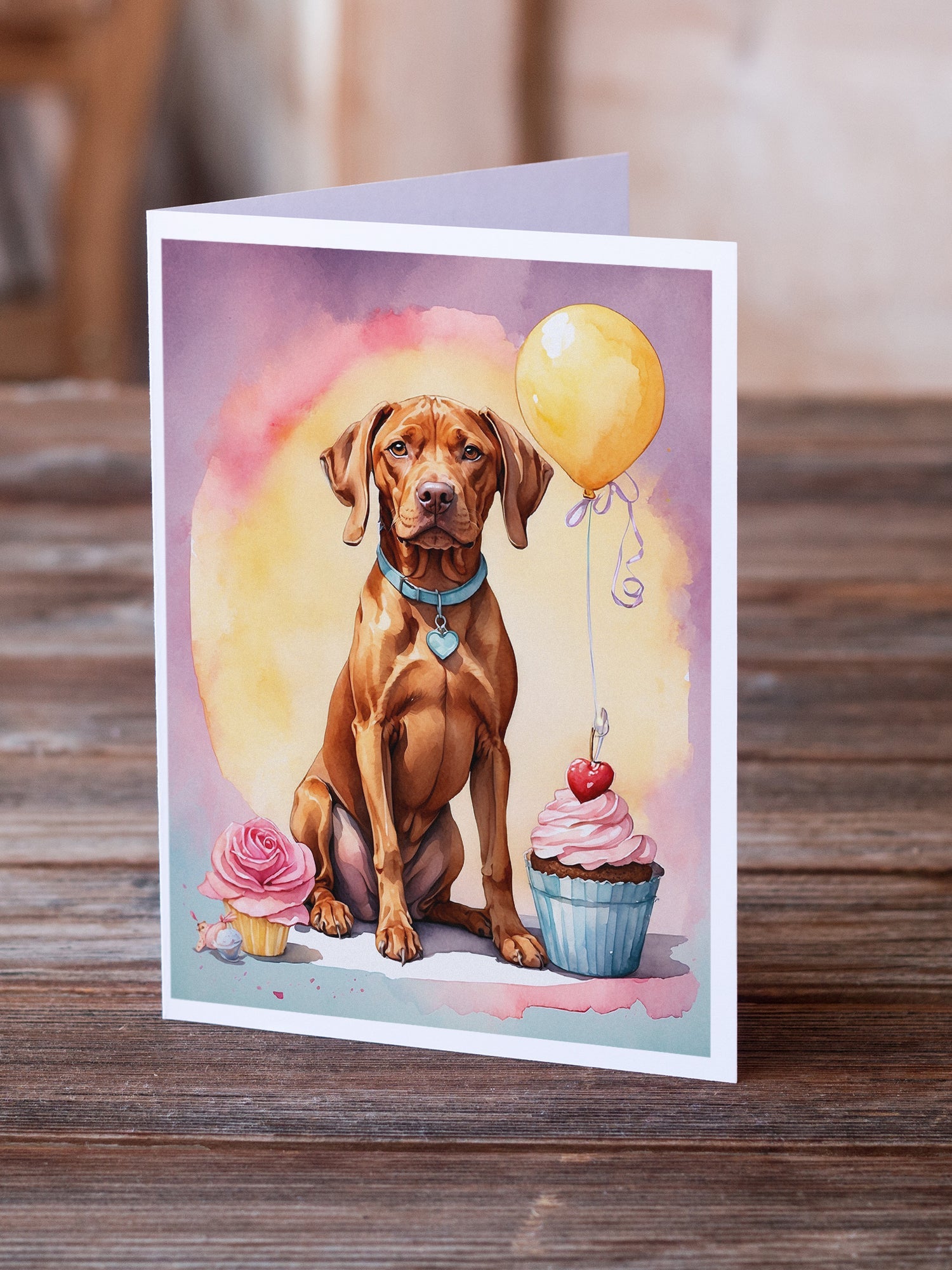 Vizsla Happy Birthday Greeting Cards Pack of 8 Blank Cards with Envelopes Whimsical A7 Size 5x7
