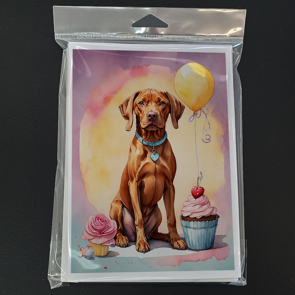Vizsla Happy Birthday Greeting Cards Pack of 8 Blank Cards with Envelopes Whimsical A7 Size 5x7