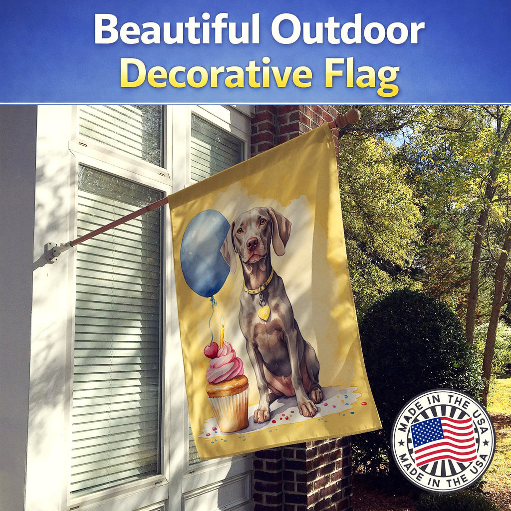 Weimaraner Happy Birthday House Flag 28x40 Porch Sleeve Pole Decorative Outside Yard Banner Artwork Wall Hanging, Polyester