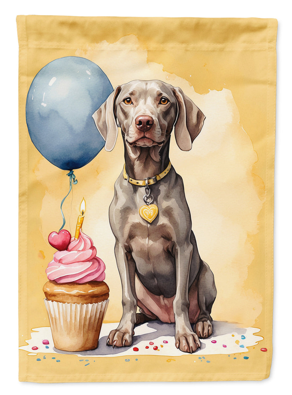 Weimaraner Happy Birthday House Flag 28x40 Porch Sleeve Pole Decorative Outside Yard Banner Artwork Wall Hanging, Polyester
