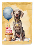 Weimaraner Happy Birthday House Flag 28x40 Porch Sleeve Pole Decorative Outside Yard Banner Artwork Wall Hanging, Polyester