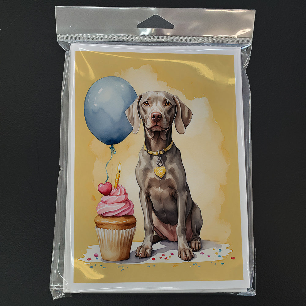 Weimaraner Happy Birthday Greeting Cards Pack of 8 Blank Cards with Envelopes Whimsical A7 Size 5x7