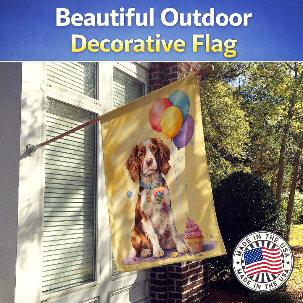 Welsh Springer Spaniel Happy Birthday House Flag 28x40 Porch Sleeve Pole Decorative Outside Yard Banner Artwork Wall Hanging, Polyester