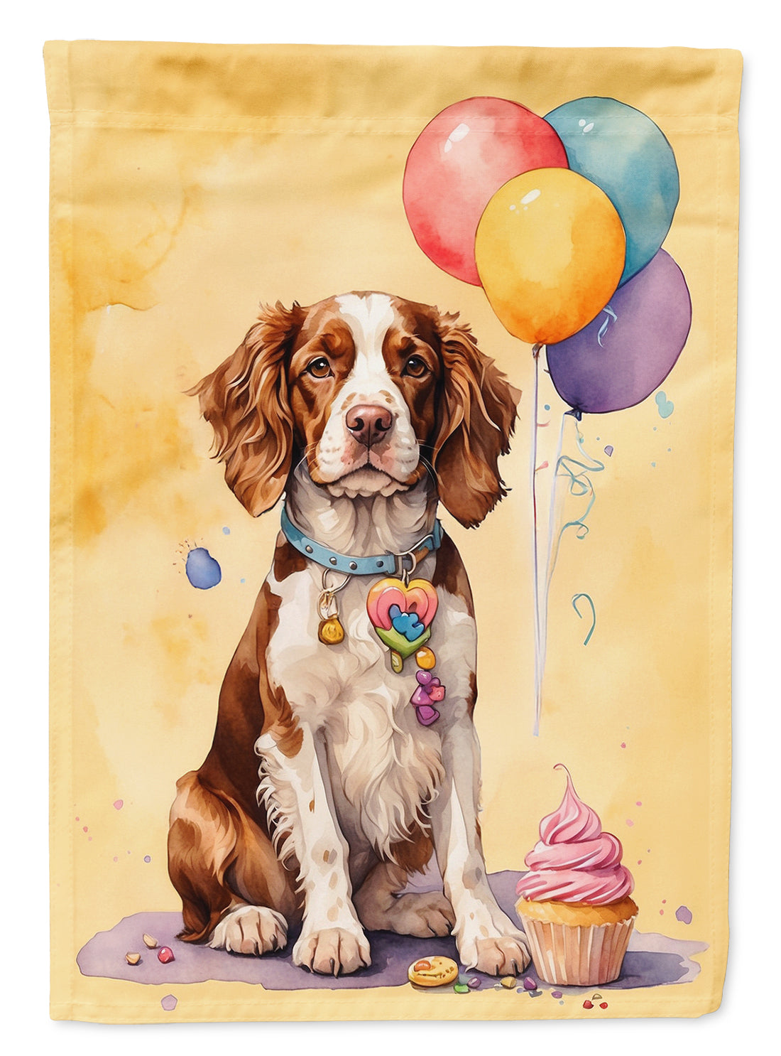 Welsh Springer Spaniel Happy Birthday House Flag 28x40 Porch Sleeve Pole Decorative Outside Yard Banner Artwork Wall Hanging, Polyester