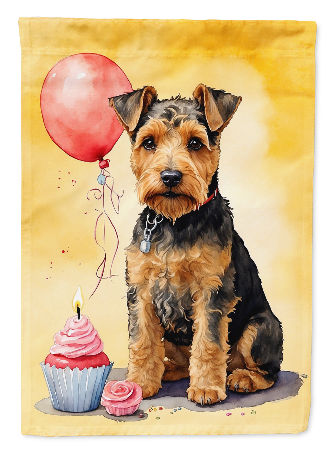 Welsh Terrier Happy Birthday House Flag 28x40 Porch Sleeve Pole Decorative Outside Yard Banner Artwork Wall Hanging, Polyester