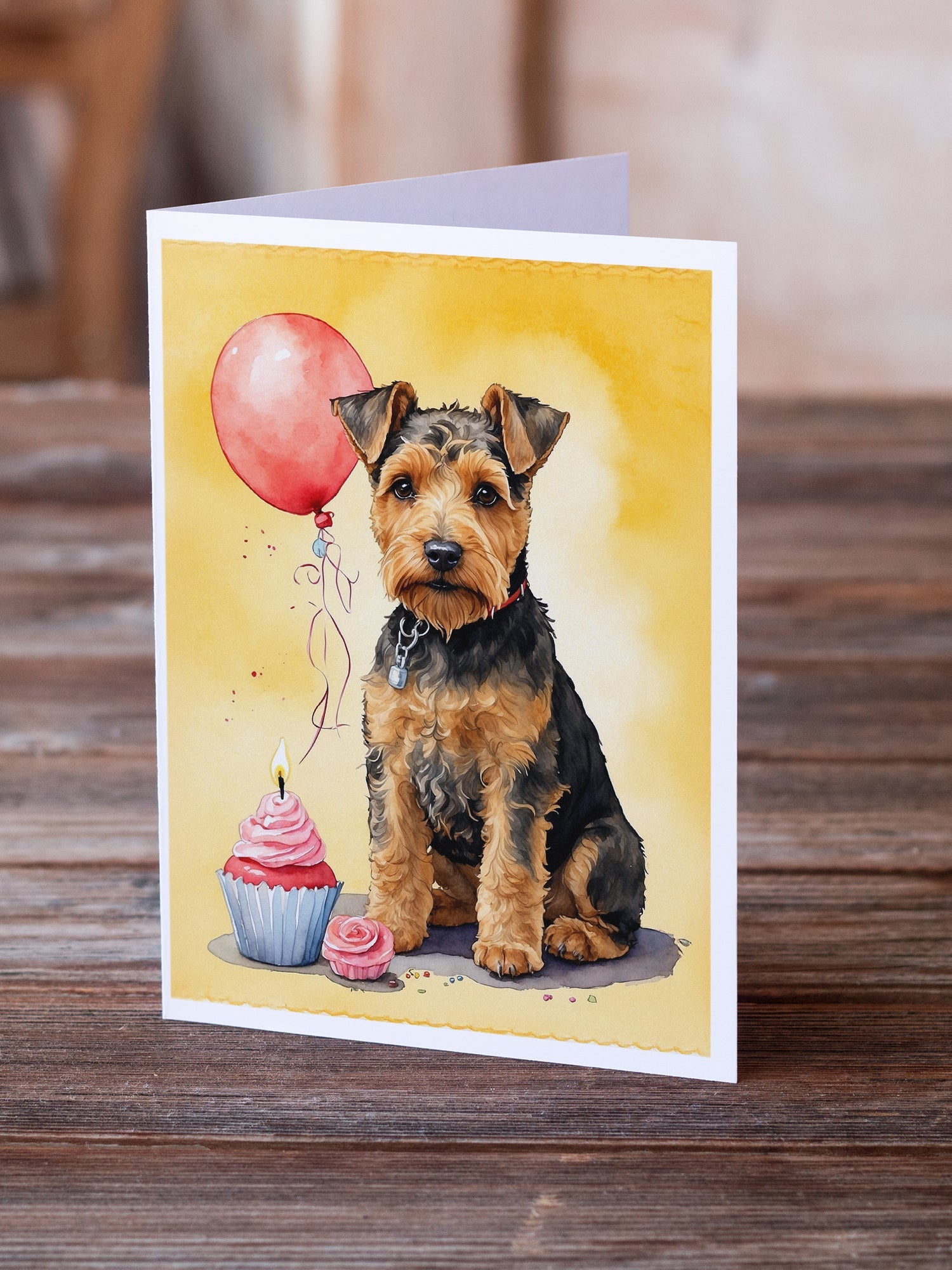 Welsh Terrier Happy Birthday Greeting Cards Pack of 8 Blank Cards with Envelopes Whimsical A7 Size 5x7