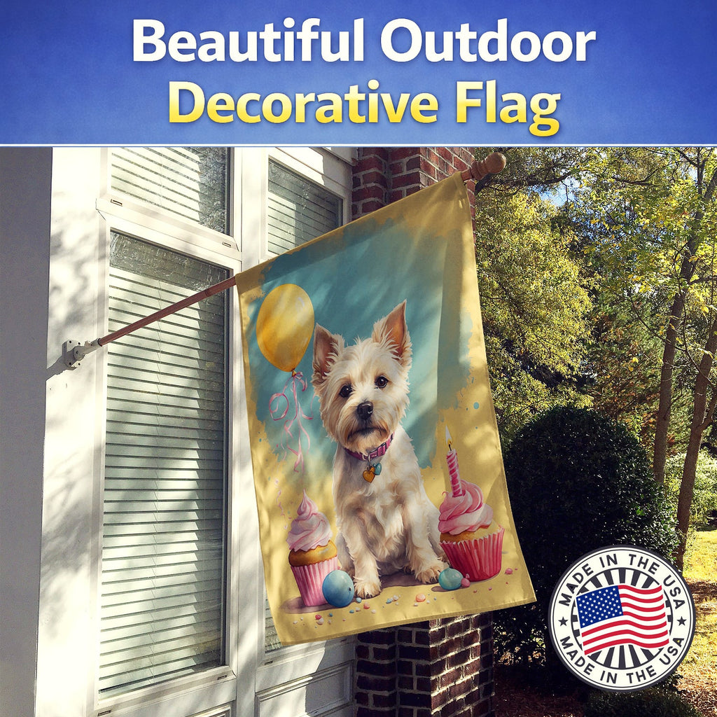 Westie Happy Birthday House Flag 28x40 Porch Sleeve Pole Decorative Outside Yard Banner Artwork Wall Hanging, Polyester