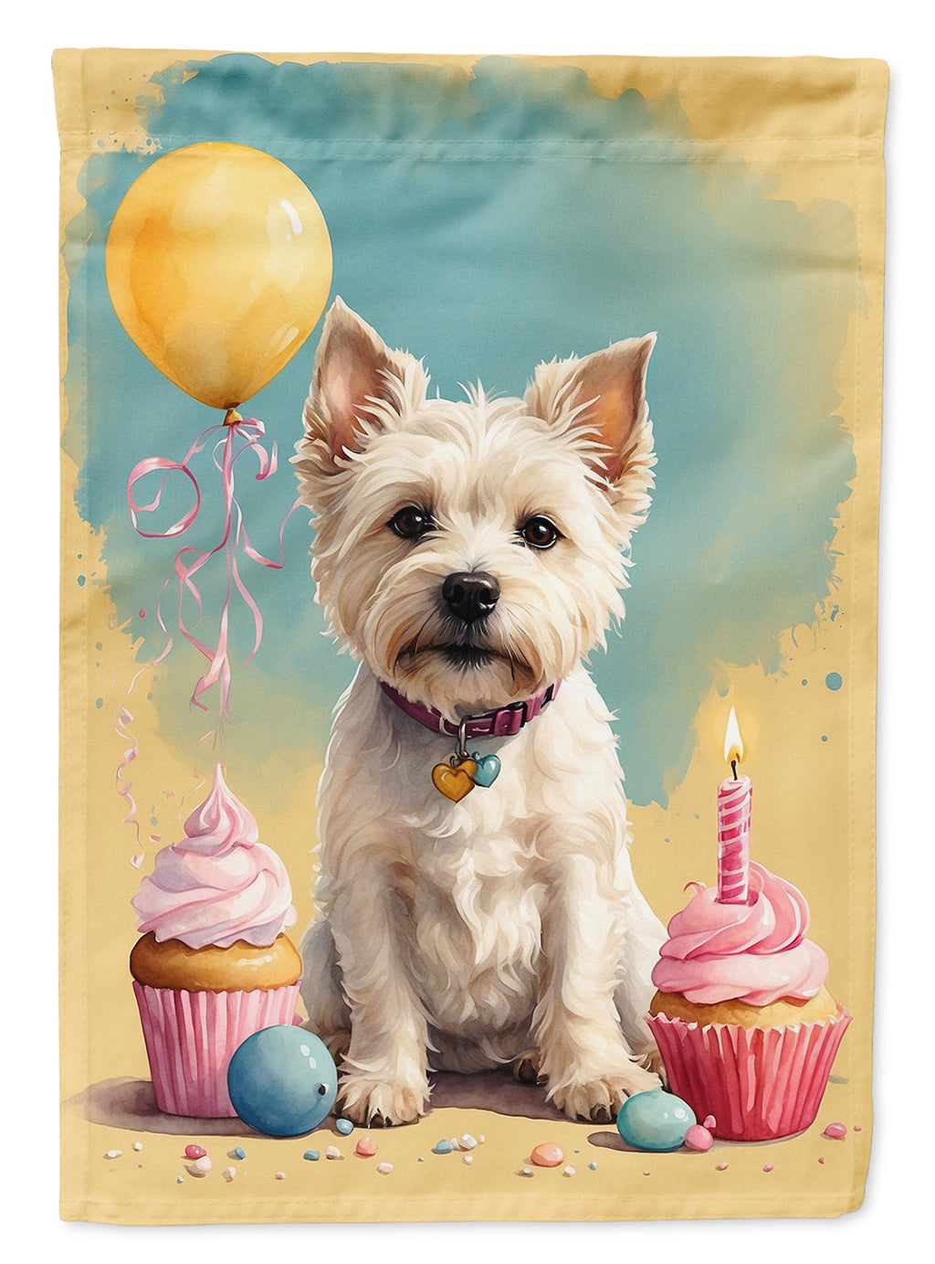 Westie Happy Birthday House Flag 28x40 Porch Sleeve Pole Decorative Outside Yard Banner Artwork Wall Hanging, Polyester