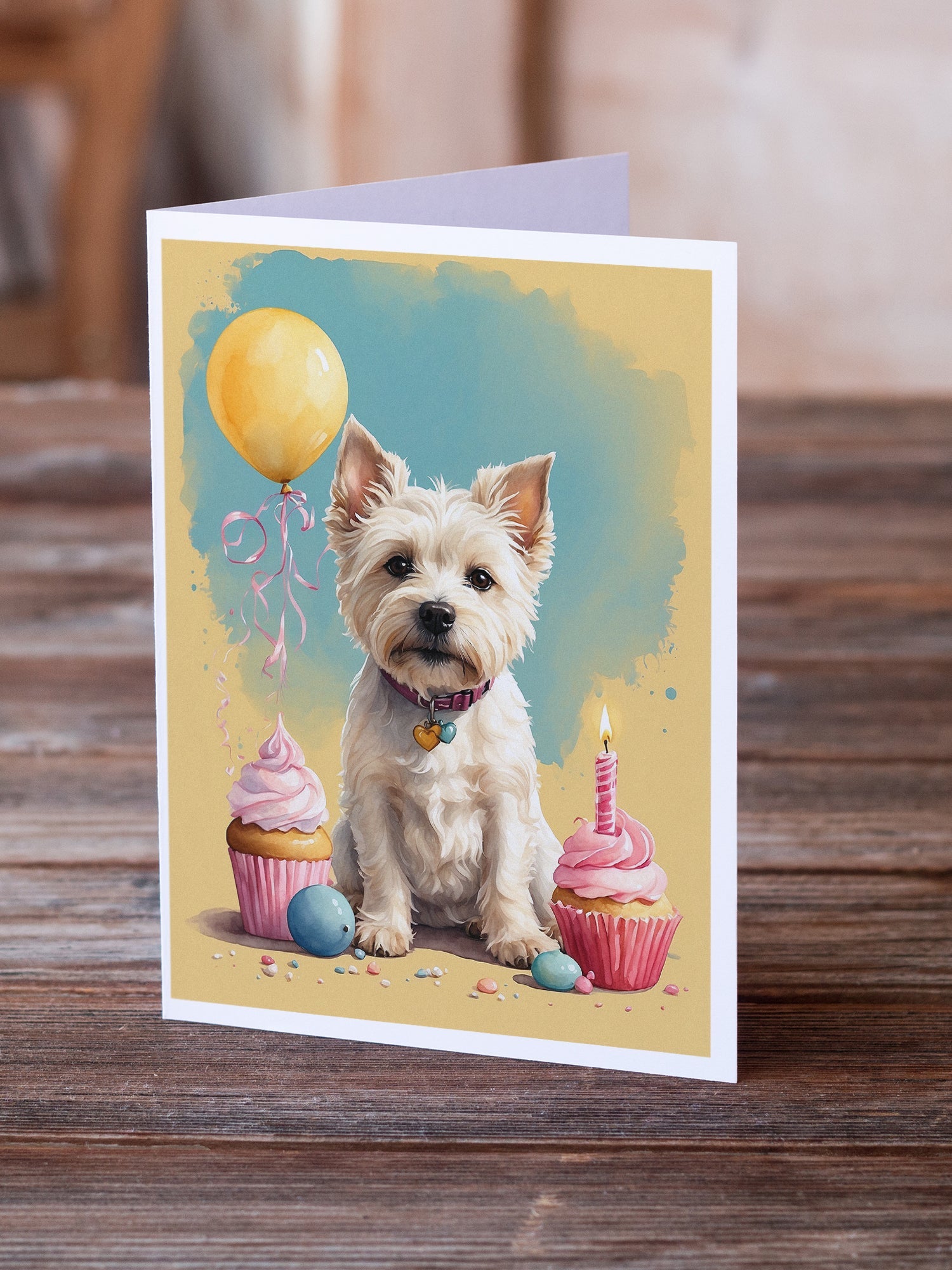 Westie Happy Birthday Greeting Cards Pack of 8 Blank Cards with Envelopes Whimsical A7 Size 5x7