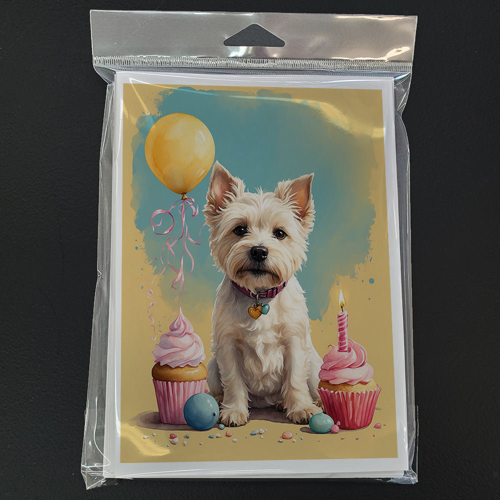 Westie Happy Birthday Greeting Cards Pack of 8 Blank Cards with Envelopes Whimsical A7 Size 5x7