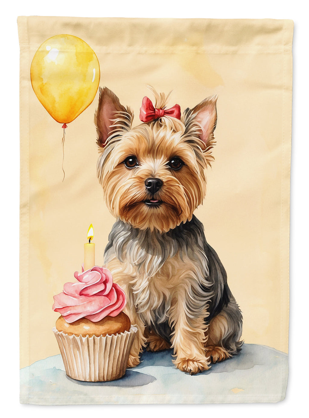 Yorkshire Terrier Happy Birthday House Flag 28x40 Porch Sleeve Pole Decorative Outside Yard Banner Artwork Wall Hanging, Polyester