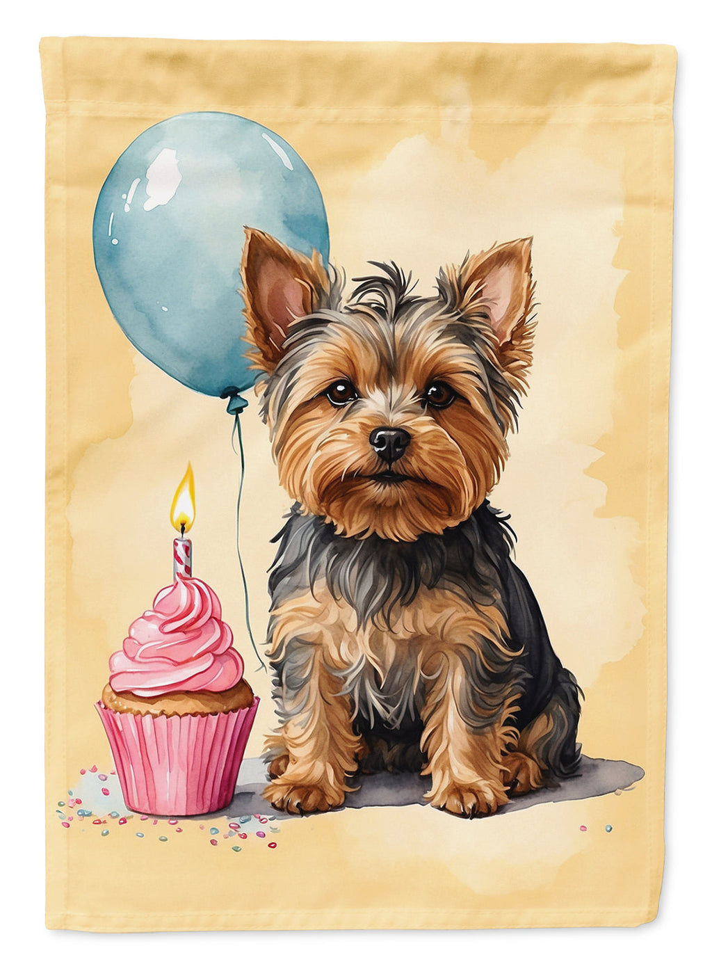 Yorkshire Terrier Happy Birthday House Flag 28x40 Porch Sleeve Pole Decorative Outside Yard Banner Artwork Wall Hanging, Polyester