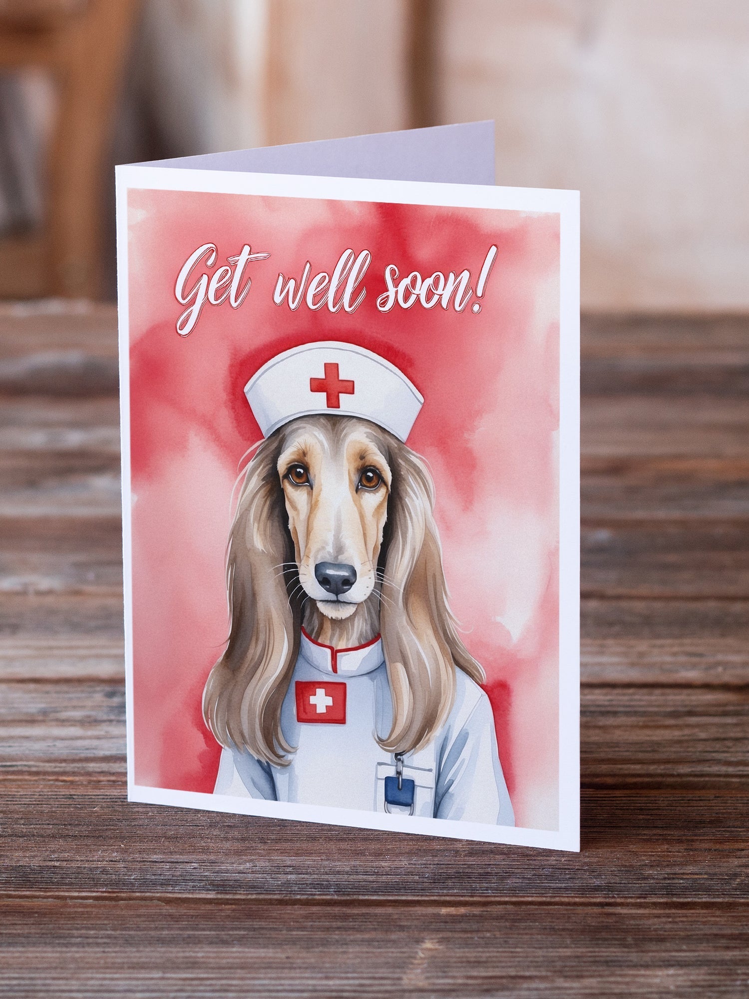 Afghan Hound Get Well Soon Greeting Cards Pack of 8 Blank Cards with Envelopes Whimsical A7 Size 5x7