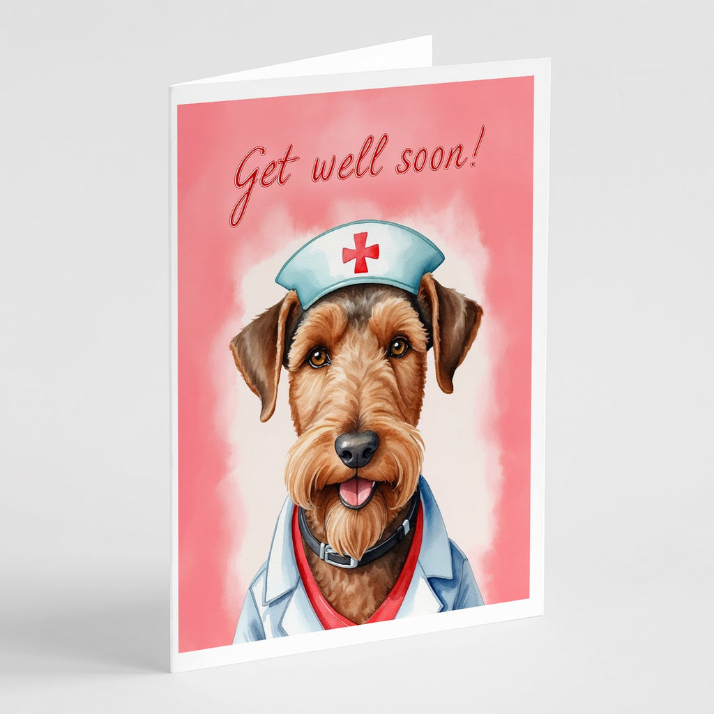 Airedale Terrier Get Well Soon Greeting Cards Pack of 8 Blank Cards with Envelopes Whimsical A7 Size 5x7