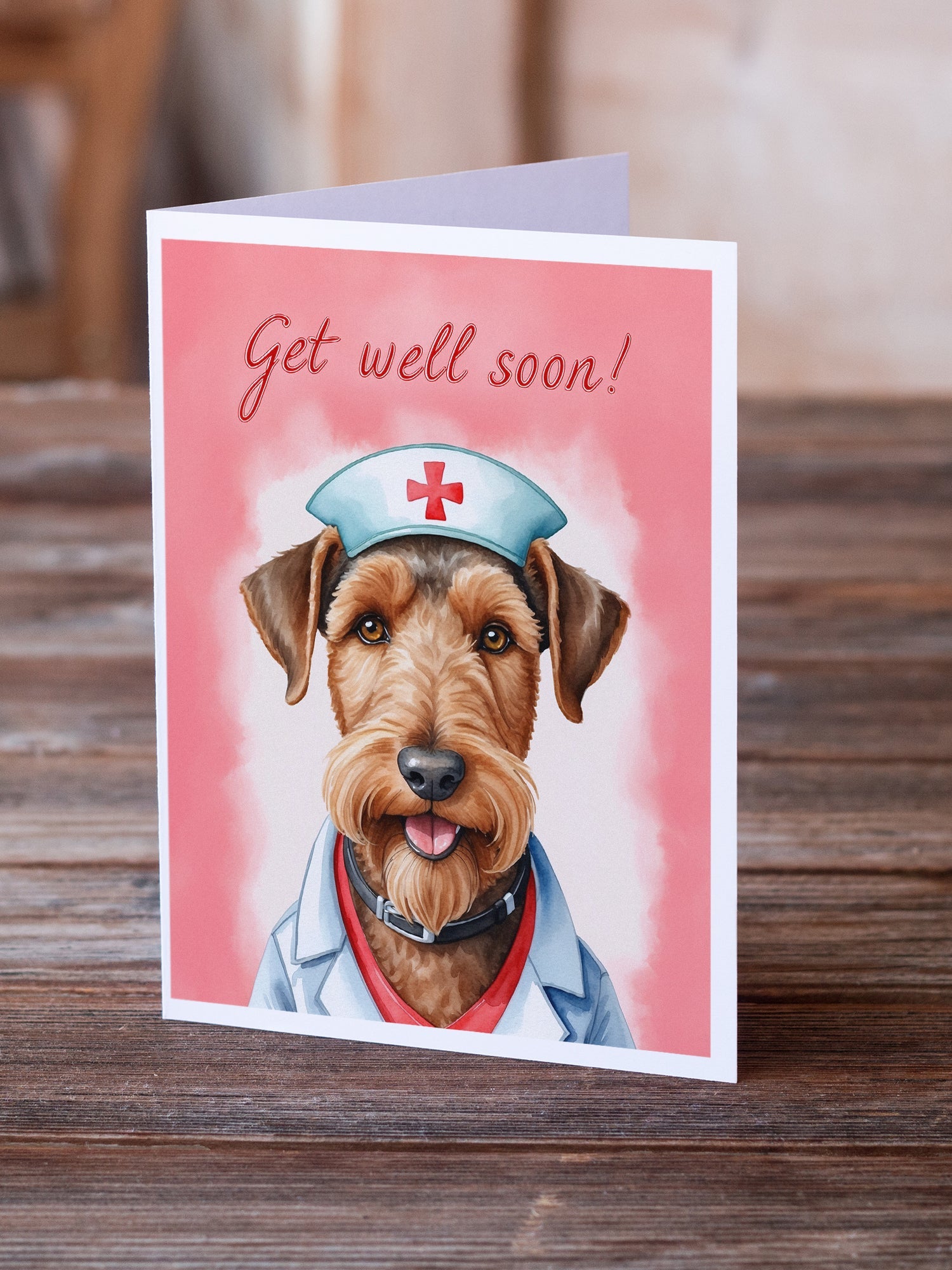 Airedale Terrier Get Well Soon Greeting Cards Pack of 8 Blank Cards with Envelopes Whimsical A7 Size 5x7