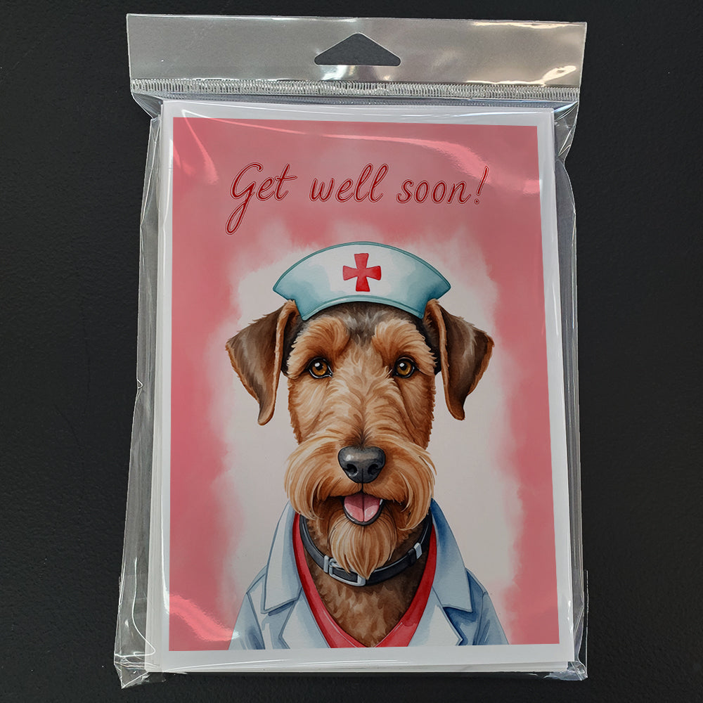 Airedale Terrier Get Well Soon Greeting Cards Pack of 8 Blank Cards with Envelopes Whimsical A7 Size 5x7