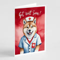 Akita Get Well Soon Greeting Cards Pack of 8 Blank Cards with Envelopes Whimsical A7 Size 5x7