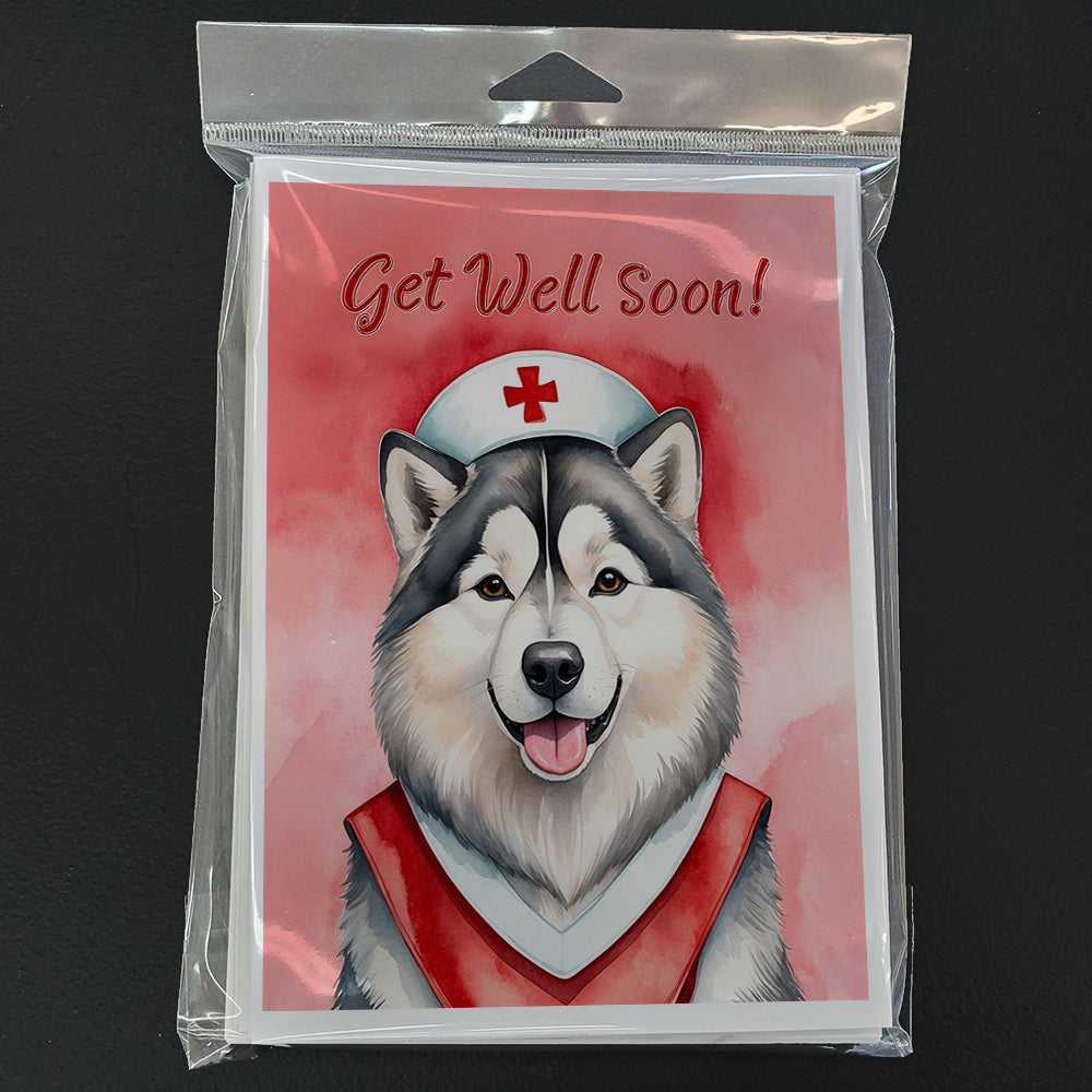 Alaskan Malamute Get Well Soon Greeting Cards Pack of 8 Blank Cards with Envelopes Whimsical A7 Size 5x7