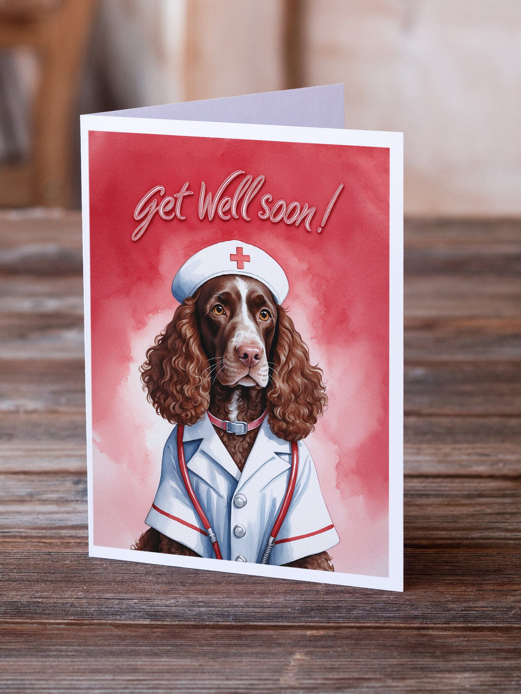 American Water Spaniel Get Well Soon Greeting Cards Pack of 8 Blank Cards with Envelopes Whimsical A7 Size 5x7