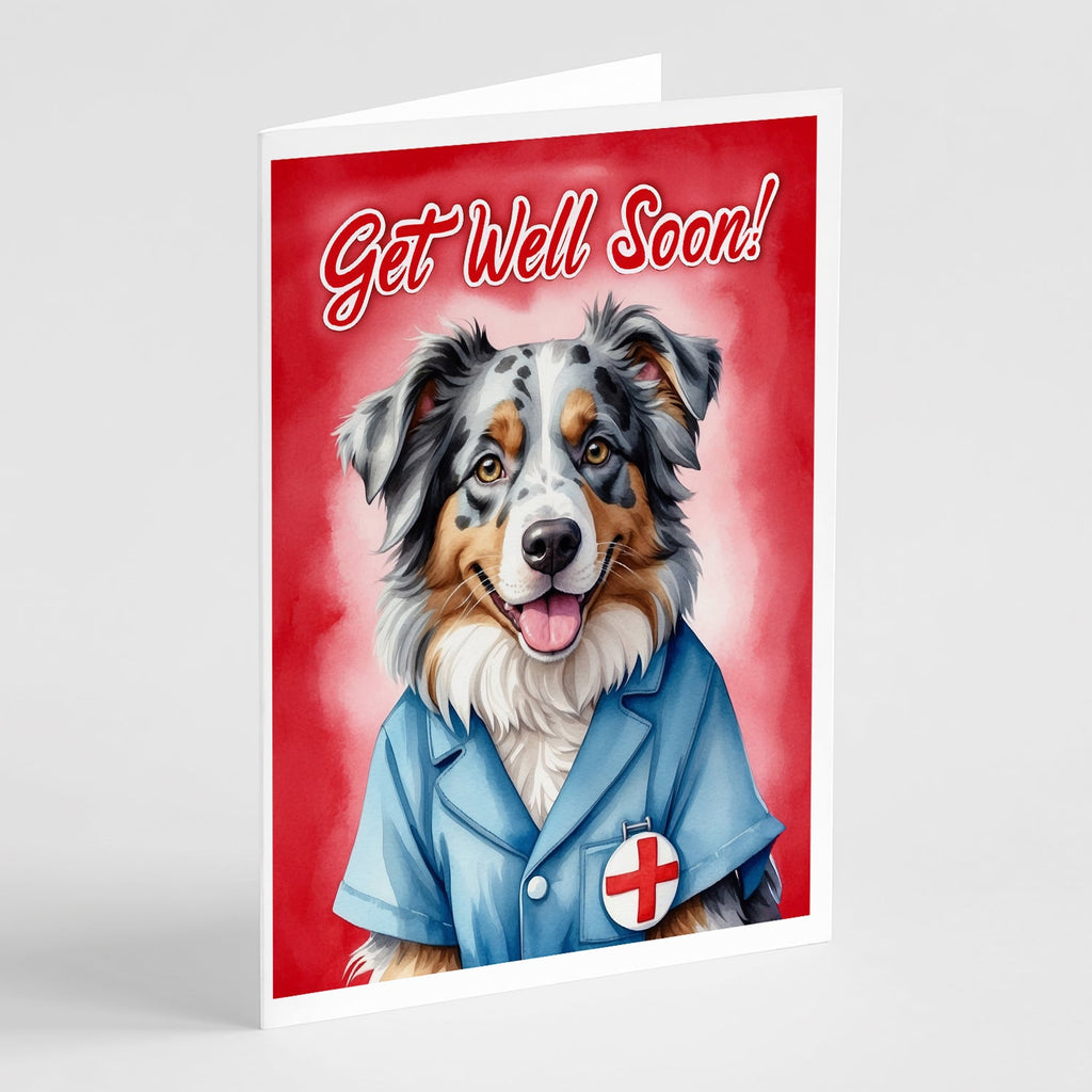 Australian Shepherd Get Well Soon Greeting Cards Pack of 8 Blank Cards with Envelopes Whimsical A7 Size 5x7