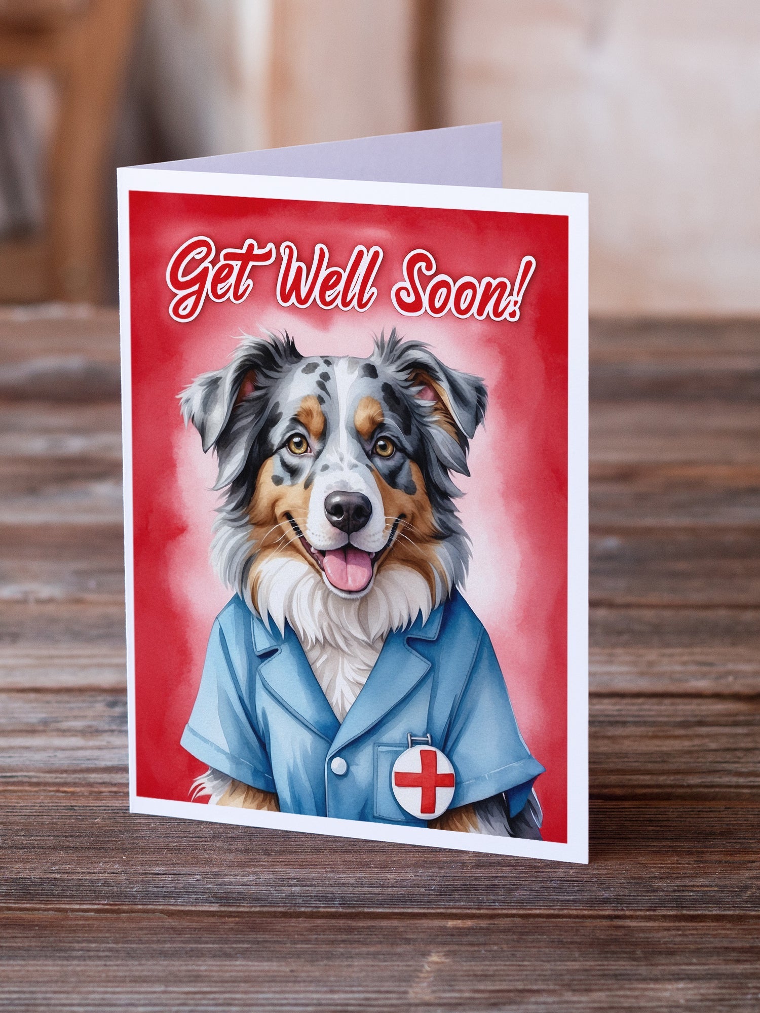 Australian Shepherd Get Well Soon Greeting Cards Pack of 8 Blank Cards with Envelopes Whimsical A7 Size 5x7