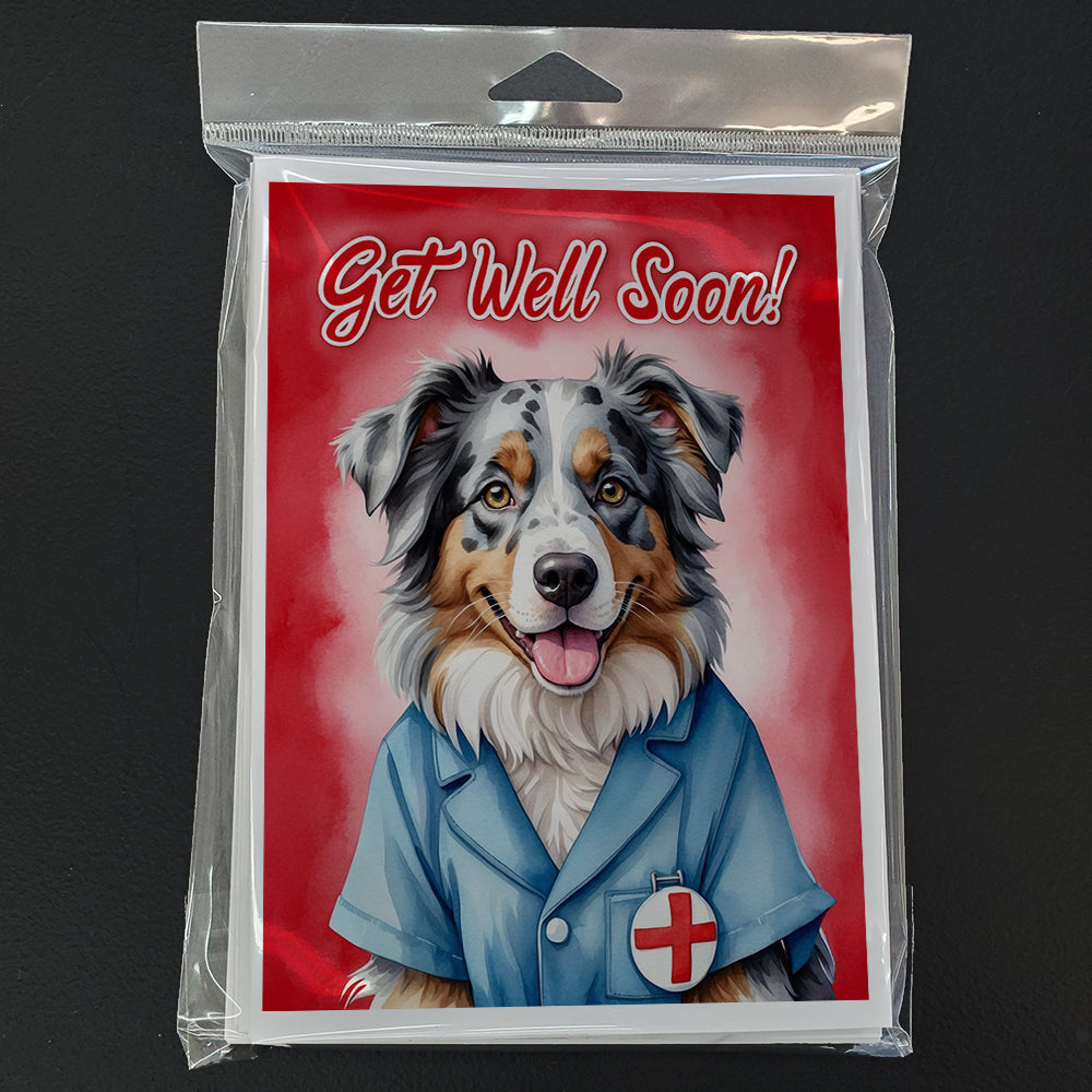 Australian Shepherd Get Well Soon Greeting Cards Pack of 8 Blank Cards with Envelopes Whimsical A7 Size 5x7