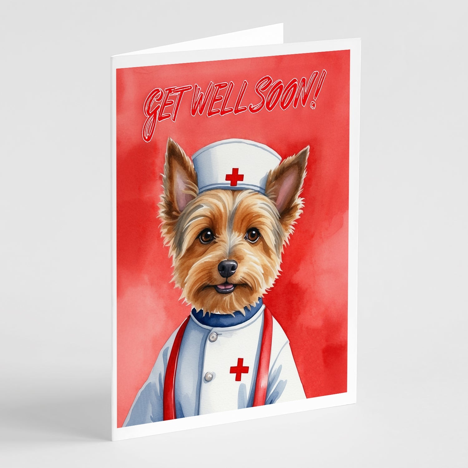 Australian Terrier Get Well Soon Greeting Cards Pack of 8 Blank Cards with Envelopes Whimsical A7 Size 5x7