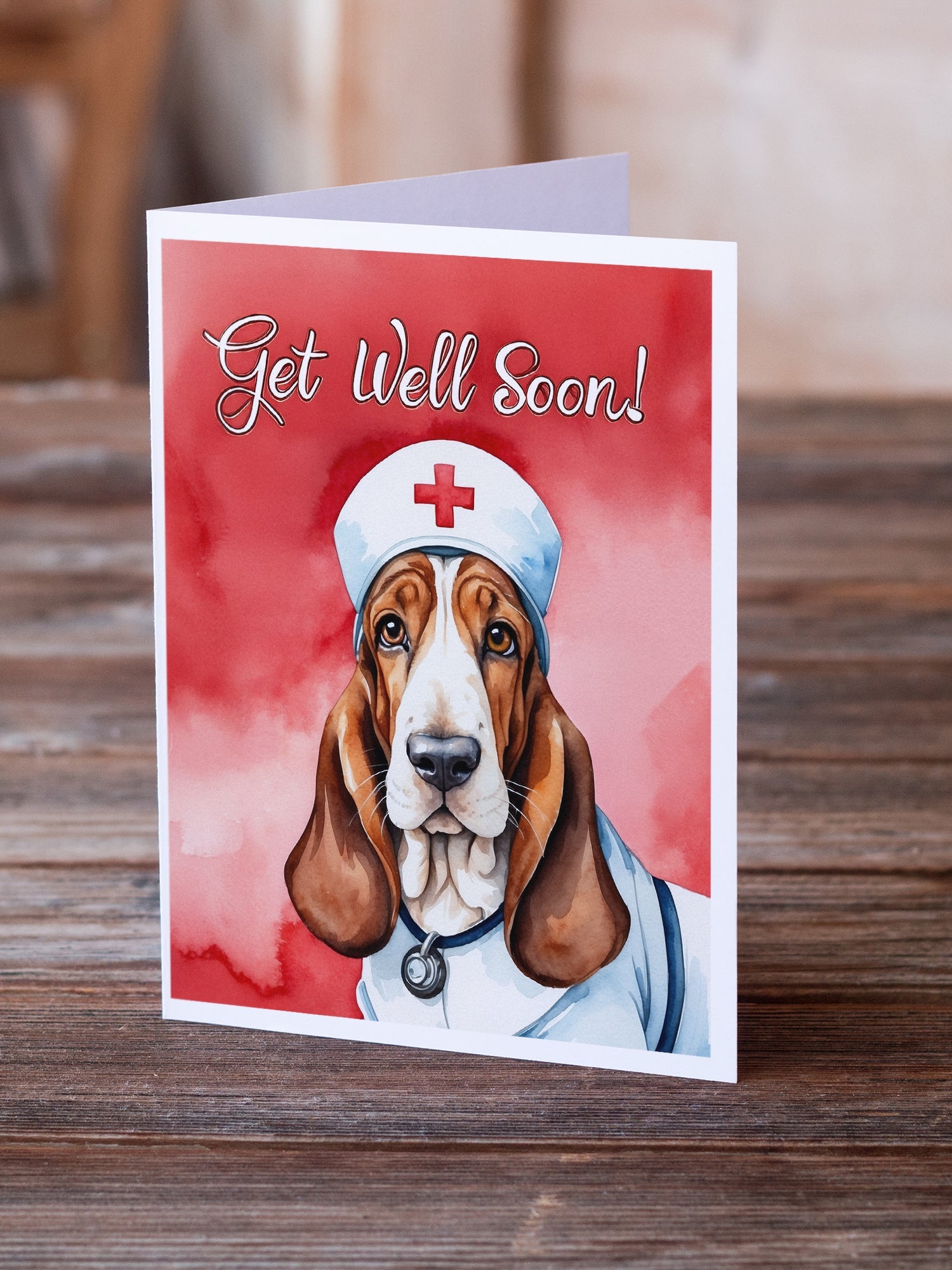 Basset Hound Get Well Soon Greeting Cards Pack of 8 Blank Cards with Envelopes Whimsical A7 Size 5x7