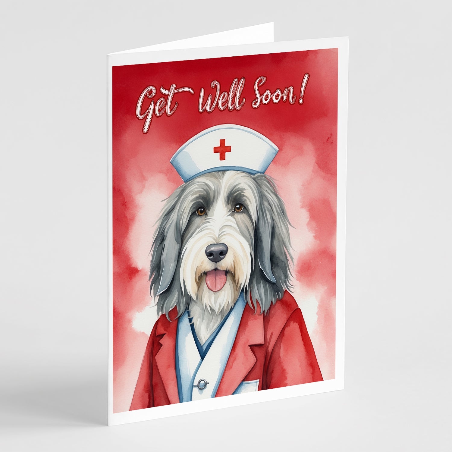 Bearded Collie Get Well Soon Greeting Cards Pack of 8 Blank Cards with Envelopes Whimsical A7 Size 5x7