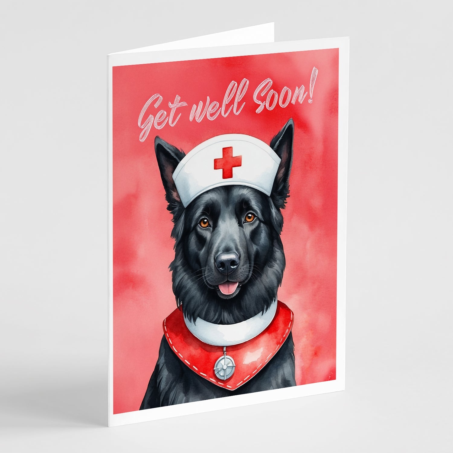 Belgian Sheepdog Get Well Soon Greeting Cards Pack of 8 Blank Cards with Envelopes Whimsical A7 Size 5x7