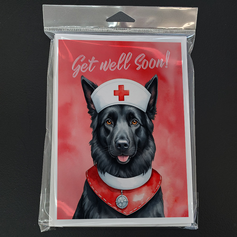 Belgian Sheepdog Get Well Soon Greeting Cards Pack of 8 Blank Cards with Envelopes Whimsical A7 Size 5x7