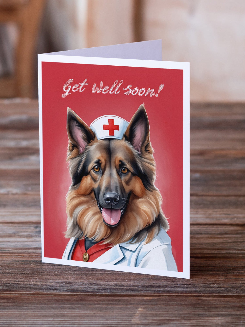 Belgian Tervuren Get Well Soon Greeting Cards Pack of 8 Blank Cards with Envelopes Whimsical A7 Size 5x7